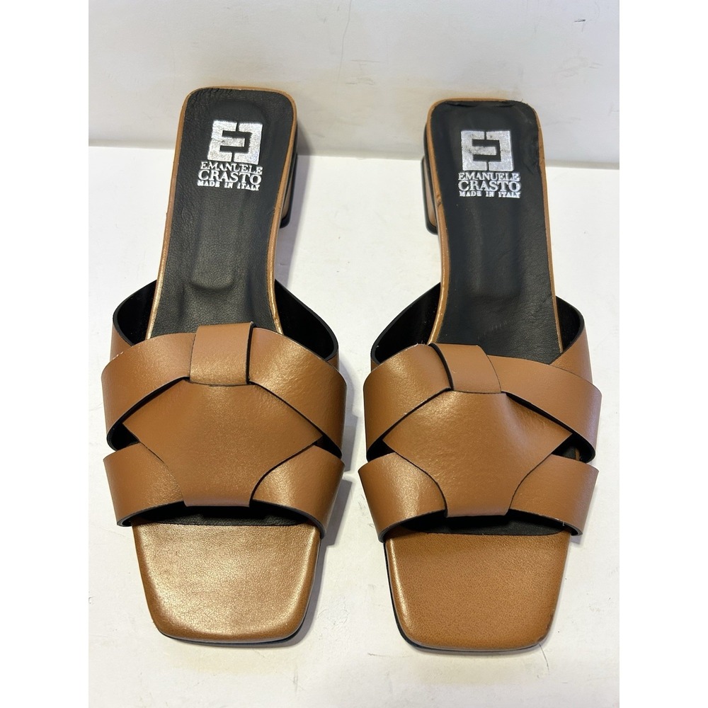 Emanuele Crasto Vaccheta Cuoio (brown) Leather Slides‎ Size 9.5 EUR 41 NEW